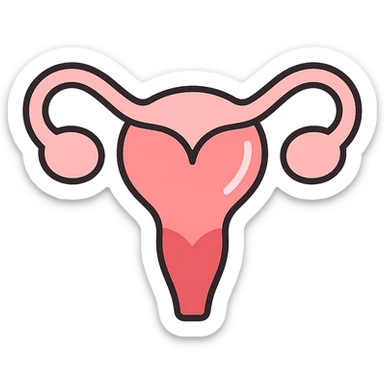 A clean, minimalistic vector illustration of a simplified uterus icon, designed as a stylized flower or heart shape with upward-sweeping fallopian tube 'horns'. Use smooth, well-defined lines with a modern flat design. Apply soft inner shadows and subtle highlights to give depth and gloss without breaking the flat aesthetic. Keep the design centered, symmetrical, and elegant. Transparent background. Color palette: soft pinks, muted reds, and gentle white highlights sticker