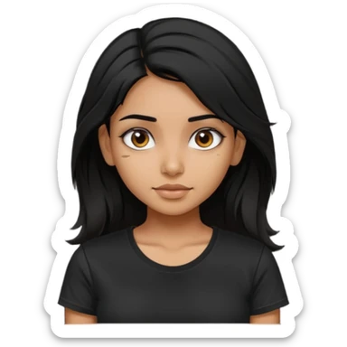 a pretty tan indian bratz girl with messy dark black hair, wearing a black tee. sticker
