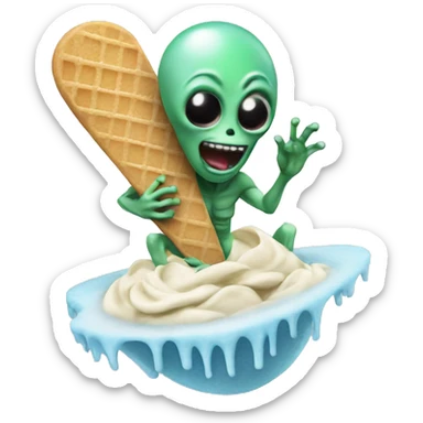 Alien surfing on ice cream sticker
