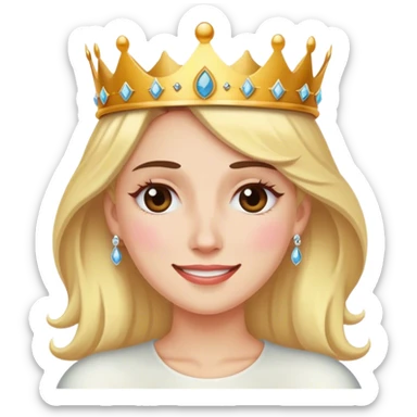 Cara sonriente con lágrima en el ojo y corona sticker