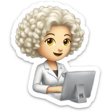 White blong curly hair preaty lady working in nuclear measurement sticker