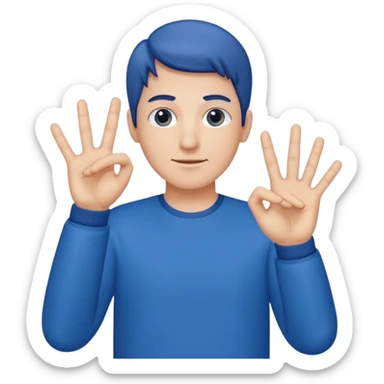Man wearing all blue holding out four fingers with the back of his hand facing me sticker