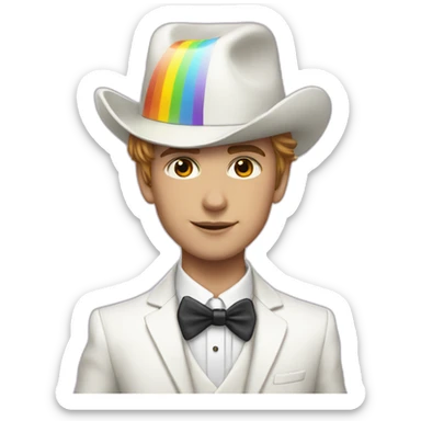Posh-boy-with-white-suit-and-rainbow-unicorn-hat sticker