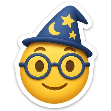 yellow face with blue wizard glasses, digital illustration emoji sticker