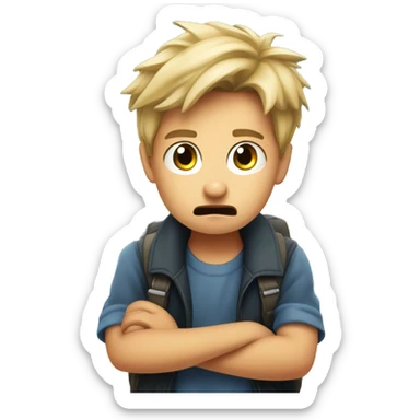 A German boy being angry at the trainstation sticker