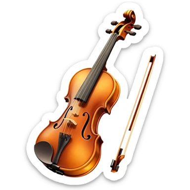 Cinematic Realistic Violin, rich polished wood with delicate curves, taut strings reflecting warm golden light, fine dust particles catching the glow, intricate f-holes adding elegance, glowing with an air of timeless beauty and musical soul. sticker