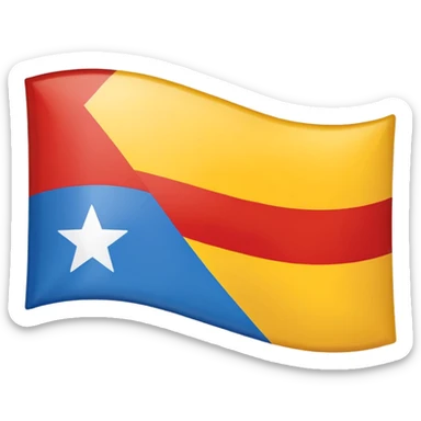 A rectangular flag with nine horizontal stripes alternating red and yellow, starting and ending with yellow. On the left side, a large blue triangle pointing to the center. Inside the blue triangle, a single white five-pointed star, centered and not surrounded by any circle or border. sticker