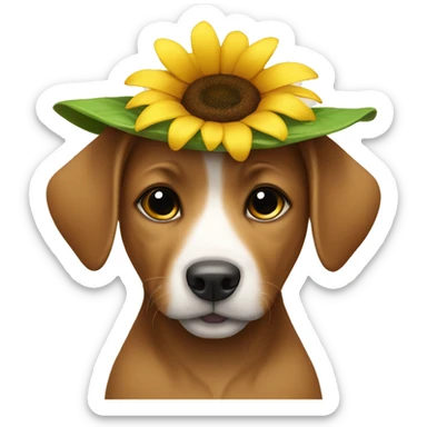 a puppy wearing a sunflower hat sticker