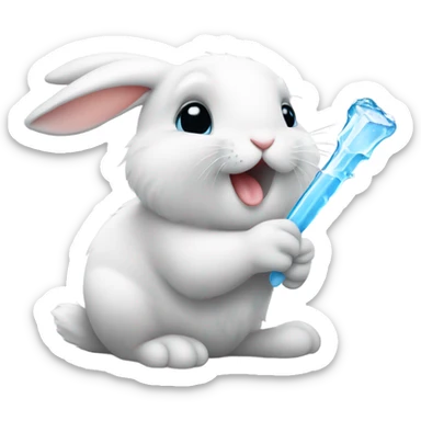 cute baby bunny licking icicle  sticker