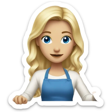 blonde girl with blue eyes cooking dinner sticker