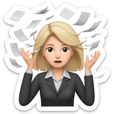 female teacher pulling her hair with stressed face, papers flying everywhere sticker