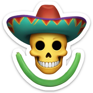 laughing emoji x skull emoji with mexican hat with the shape of a skull  sticker