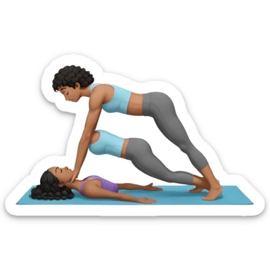 A white guy with black curly hair and an India girl doing yoga together in downward dog sticker