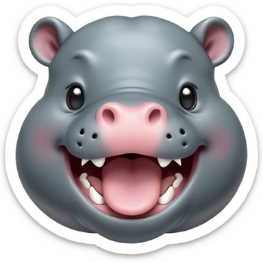 Cinematic Cute Yawning Hippo Portrait Emoji, Head tilted slightly with a dramatic, wide-open yawn, showcasing a soft, smooth slate-gray hide with gently drooping ears, round eyes barely open in drowsy contentment, Simplified yet irresistibly adorable features, highly detailed, glowing with a soft, cozy glow, high shine, relaxed yet expressive, stylized with a touch of aquatic charm, bright and endearing, soft glowing outline, capturing the essence of a sleepy yet affectionate hippo, so drowsy it feels like it could stretch out of the screen and curl up for a nap! sticker