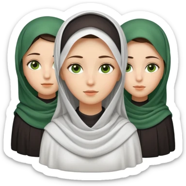 Three veiled girls, one of whom is tall and slightly brunette and has a slightly elongated face, the other is short, her face is oval and she has small eyes, her face is wheat to white, and the last one has an oval face and has beautiful green eyes. sticker