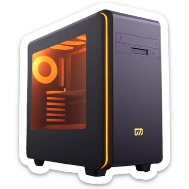 high-end desktop PC with dramatic light beams and glow sticker