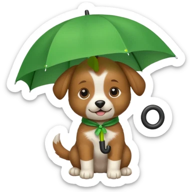 baby dog hold small green umbrella sticker