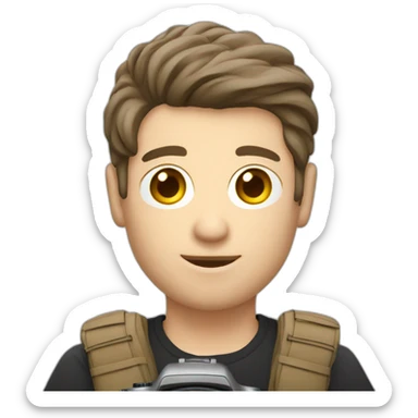 Male Photographer shaved Caucasian wavy hair brunette holding camera sticker