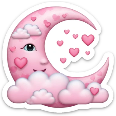 Pink Moon Crescent With Clouds And Hearts sticker