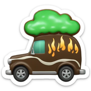 a cookie car covered in chocolate for the girl scouts with green coloring and flames coming out the end sticker