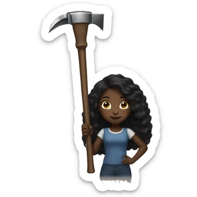 Black girl with long black hair holding hammer sticker