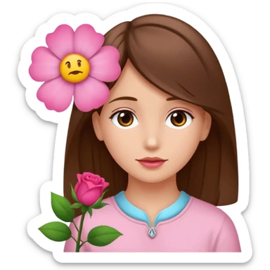 Ein braunhaariges Mädchen (glatte Haare ) mit einen Blume hinter dem ohr sticker