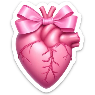 Pink anatomical heart pastel pink with pink bow on top sticker