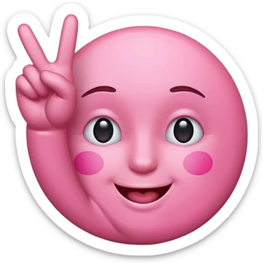 happy pink emoji, peace sign gesture sticker