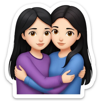 2 girl best friends hugging one black hair one brown hair sticker