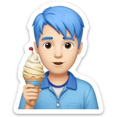 Man with blue hair and an ice cream  sticker