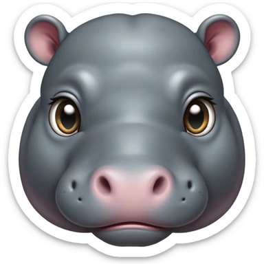 cinematic-cute baby hippo-portrait-emoji,-poised-and-regal,-with-a-massive,-robust-build-and-a-smooth,-sleek-slate-gray-hide,-deep-set-soulful-eyes,-simplified-yet-sharp-and-sophisticated-features,-highly-detailed,-glowing-with-a-soft radiance sticker