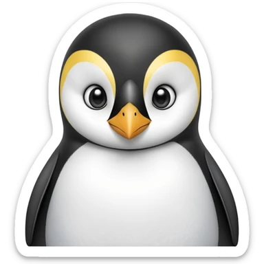 cinematic-adult-emperor-penguin-portrait-emoji,-head-tilted-playfully-and-inquisitively,-with-glossy,-pristine-plumage,-sparkling-eyes-filled-with-curiosity,-simplified-yet-irresistibly-adorable-features, black, large black eyes face sticker