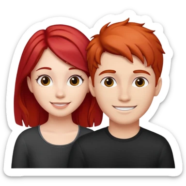 Red haired girl with black hair boy romance sticker