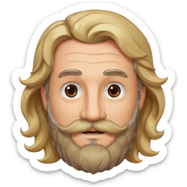MID AGE MAN WITH LONG BLOND & bROWN WAVY HAIR; AND BROWN & GREY MOUSTACH AND BEARD, HAPPY EYES, ROSEY CHEEKS sticker