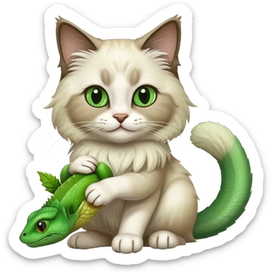 Rag doll cat with lizard in paw sticker