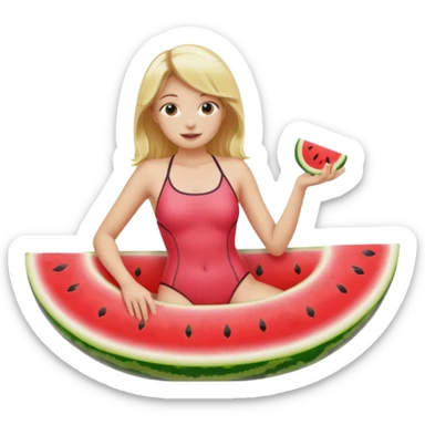 blonde girl floating on a watermelon tube  sticker