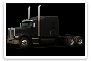 Edit the image of a 2026 Kenworth W680 flattop black semi sleeper with tall chrome stacks, no cans, detailed, side view, with no background. Maintain the detailed and realistic style with no background. sticker