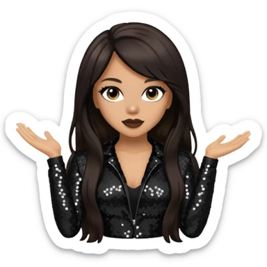 Monica, R&B Singer with long dark brown hair, black sequin outfit sticker