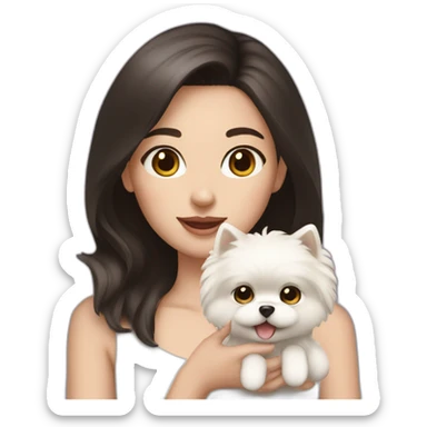 Girl with dark hair white skin holding cream Pomeranian  sticker