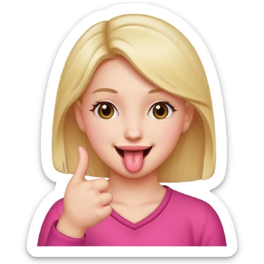 Girl holding up het pinky and thumb while stilling her tounge out and Smiling sticker