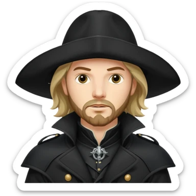 Athos, musketeer in black trench coat sticker