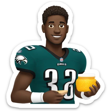 Eagles player AJ Brown holding a honey pot sticker