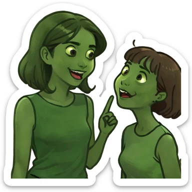 White girl brown hair blue eyes talking about shooking news to her friend as gossip sticker