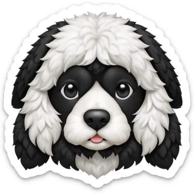 black and white cockapoo - give him a white chest, black ears and black fur covering his eyes, but then a white snout and an upside down white triangle-shaped patch of fur on his forehead sticker