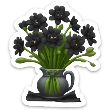 Black flower birthday bouquet with crown on it sticker