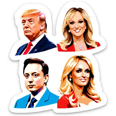 All Four people, Trump, Stormy Daniels, Musk, and Bezos, side-by-side, sit sticker