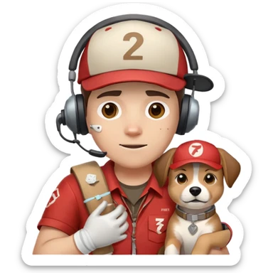 Team Fortress 2 Scout with red shirt, headset, baseball cap, dog tags, and bandages on hands sticker