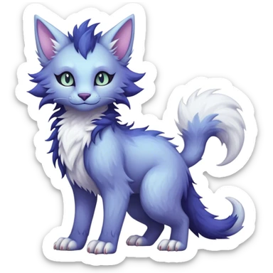 Kawaii dark edgy fantasy pastel ethereal feline-vernid-sergal-fursona animal creature with a tufted tail full body sticker