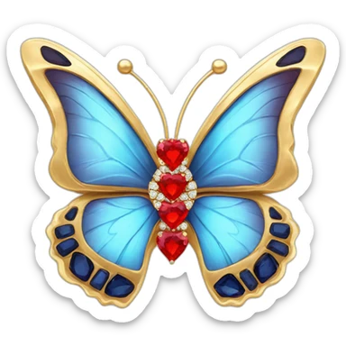 gold butterfly jewel with red heart diamonds sticker