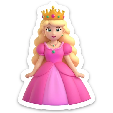 Princess Peach from Mario games with blonde hair, pink dress, crown sticker
